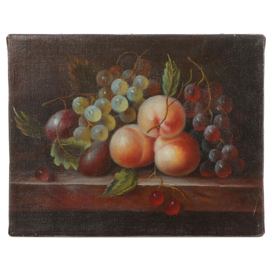 O. Viani Still Life Oil Painting of Fruits, Late 20th Century