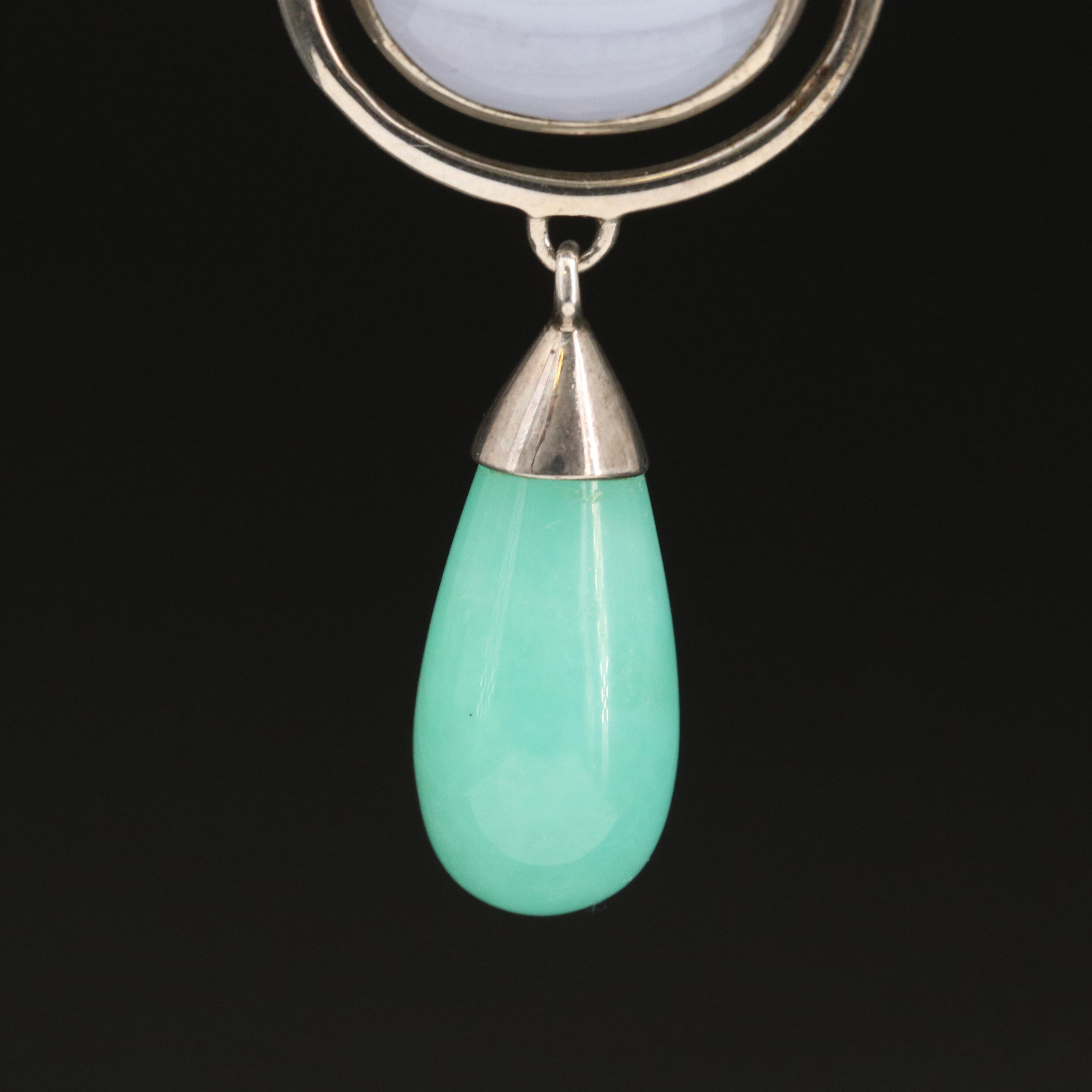 Sterling Lace Agate, Sodalite and Quartzite Pendant Necklace