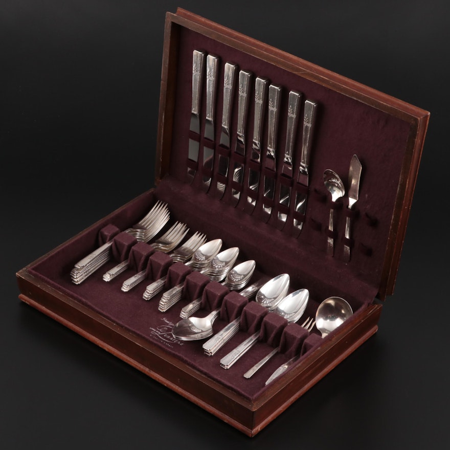 Oneida "Grenoble" Prestige Silver Plate Flatware and Serving Utensils with Case