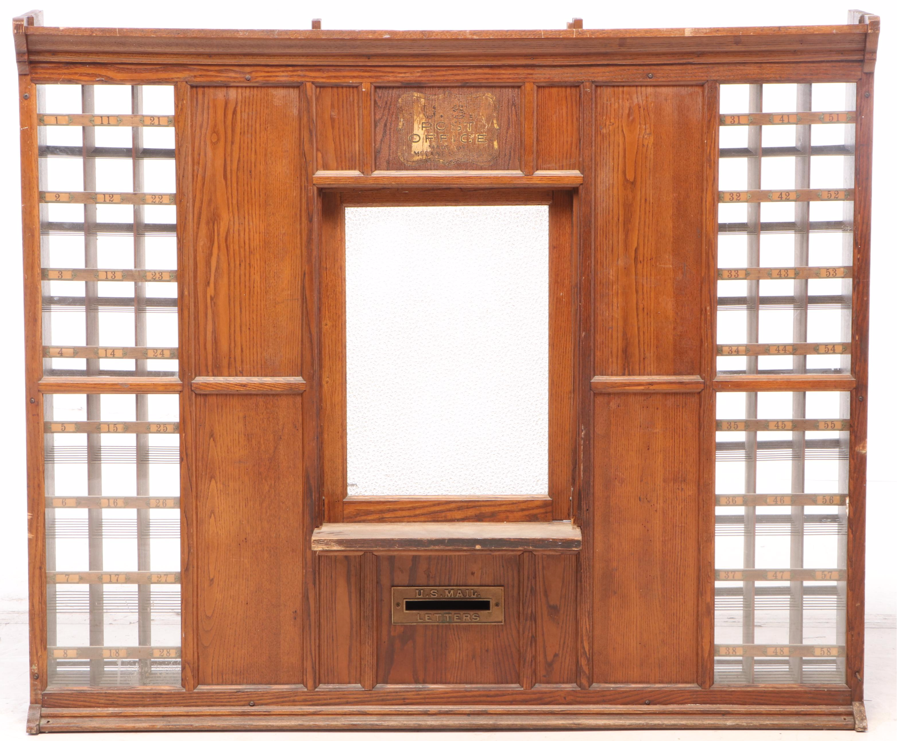 U.S. Post Office Oak Countertop Window, Early 20th Century