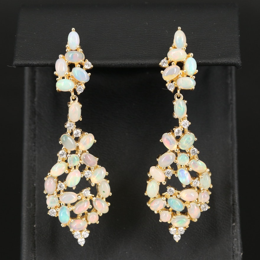 Sterling Opal and Cubic Zirconia Earrings