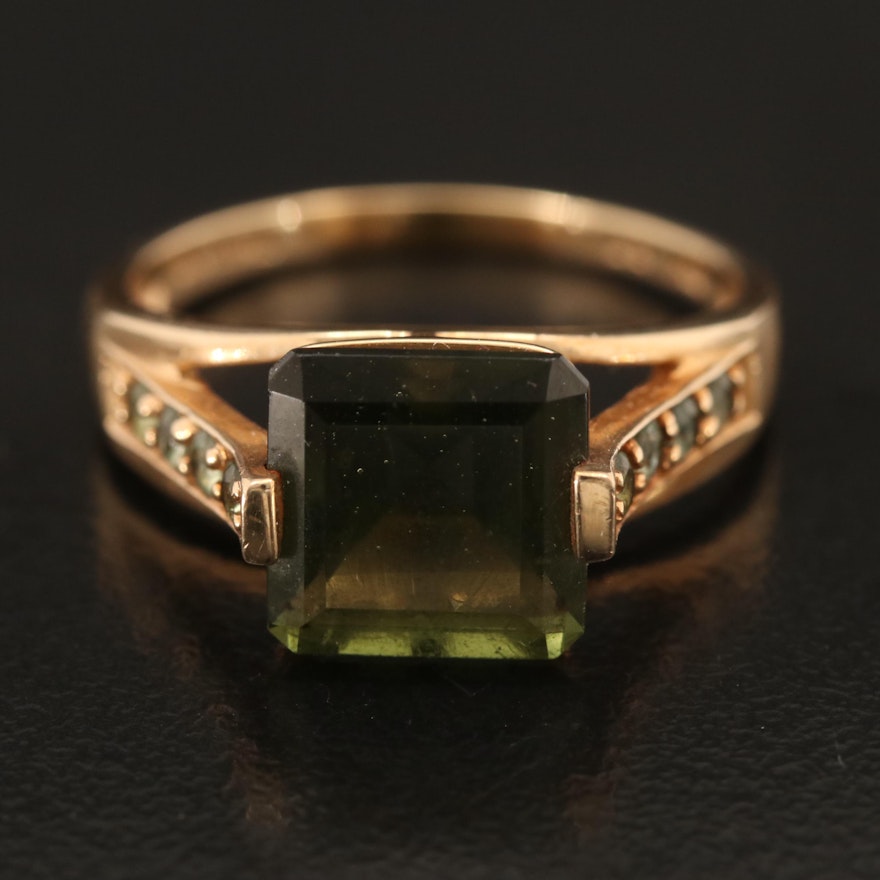 10K Moldavite and Topaz Ring