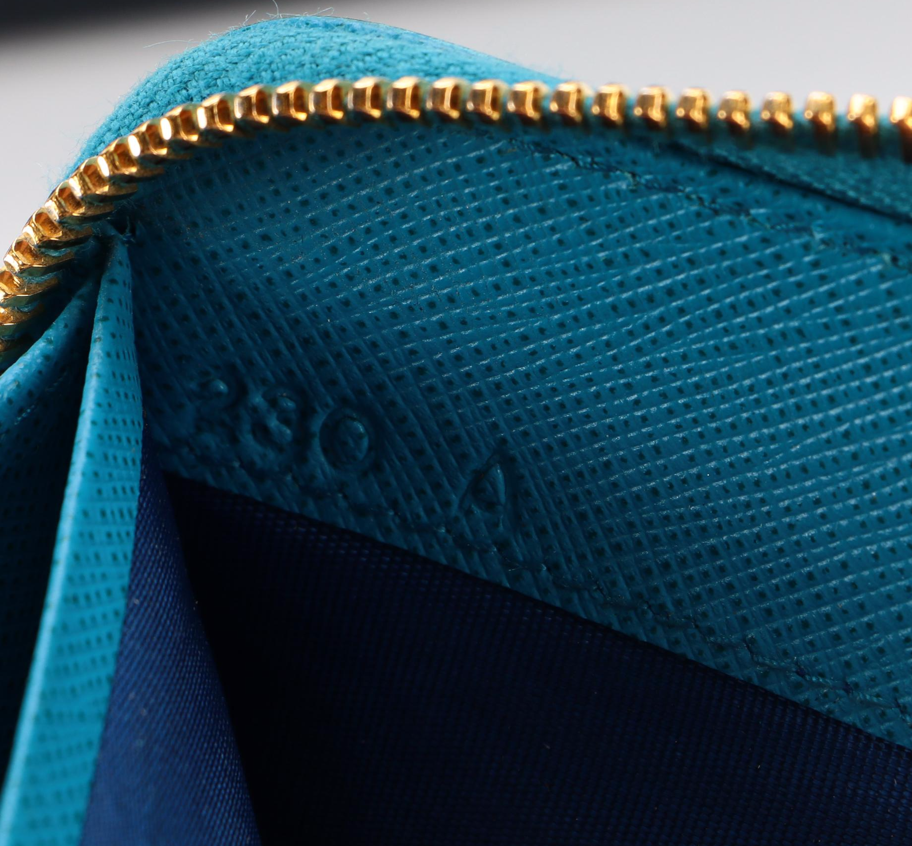 Prada Zippered Wallet 1ML506 in Celeste Saffiano Leather with Box