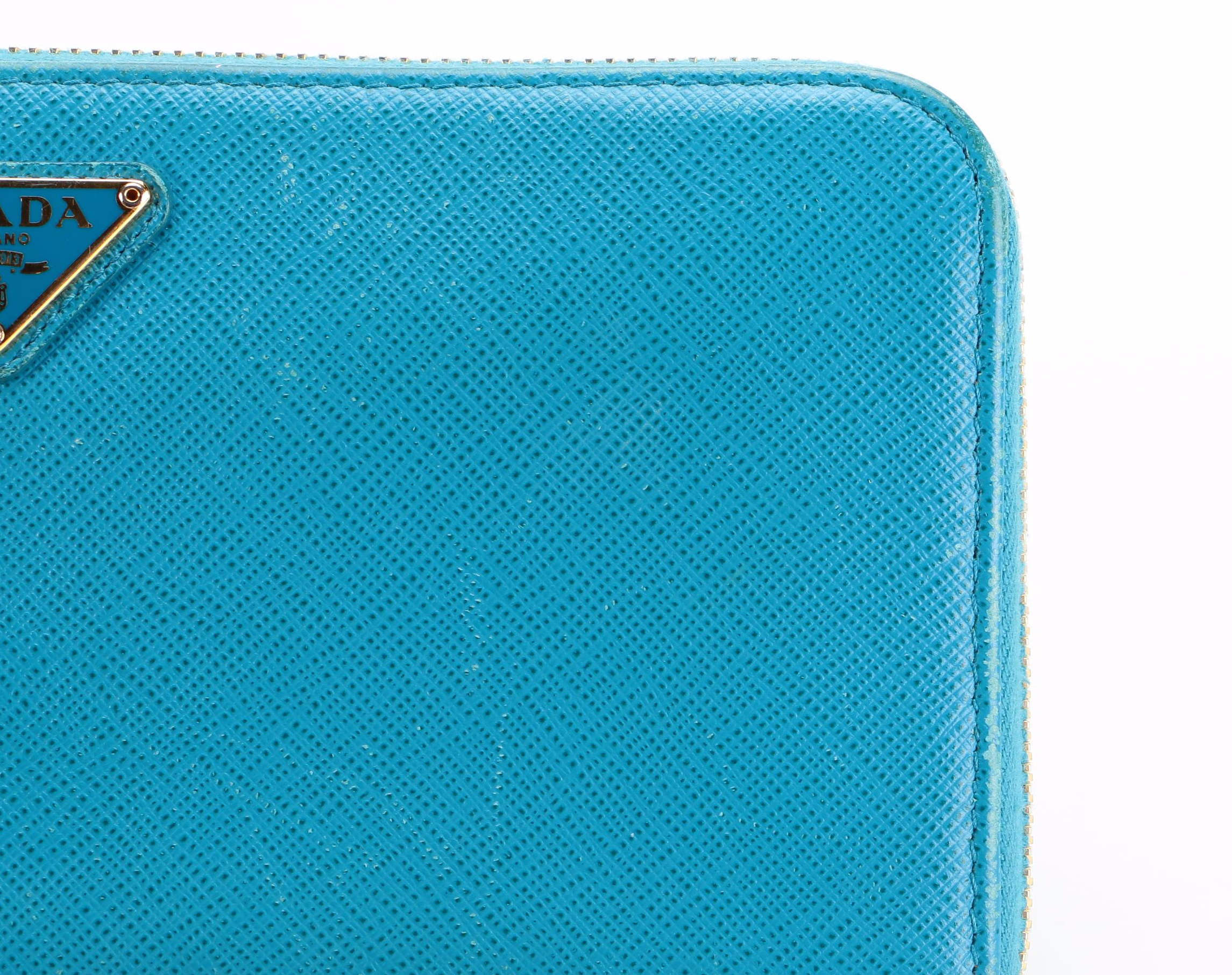 Prada Zippered Wallet 1ML506 in Celeste Saffiano Leather with Box