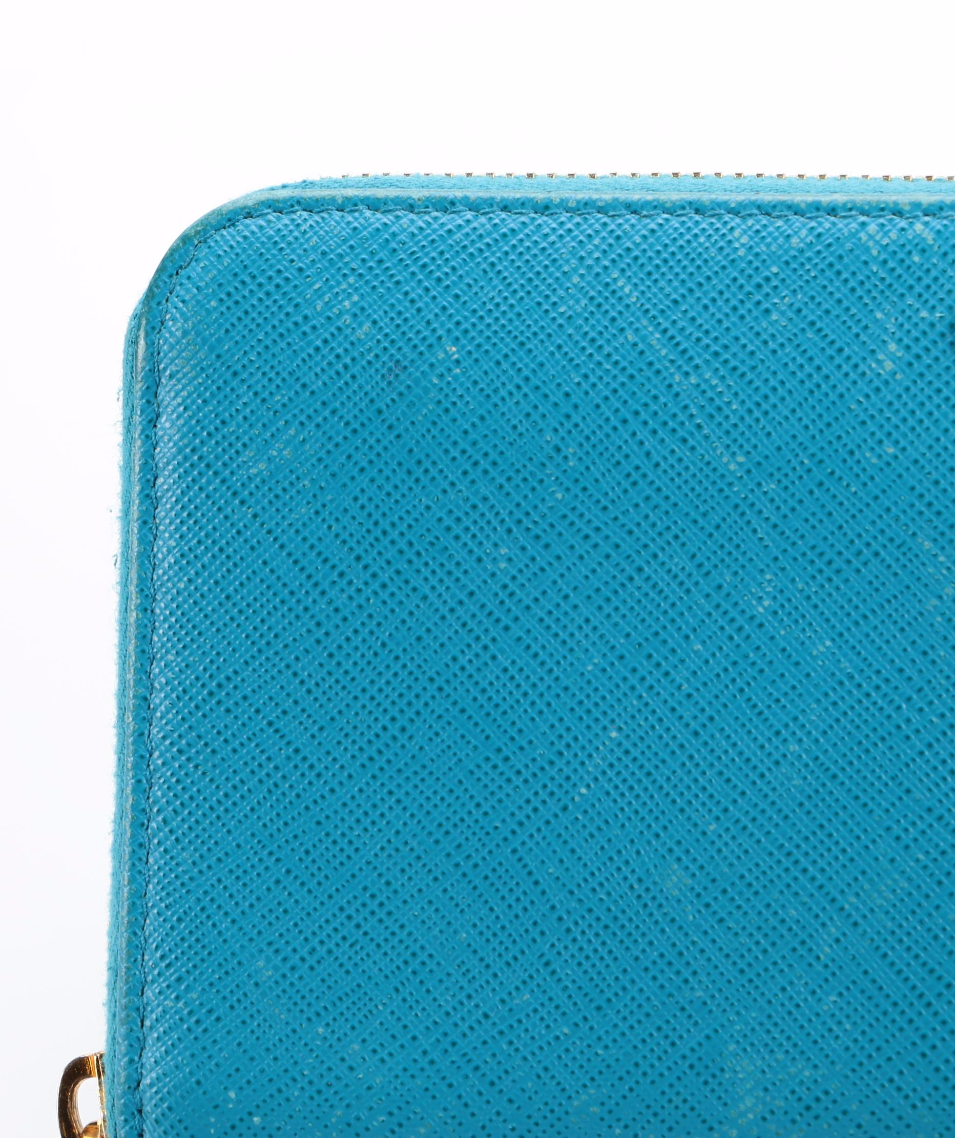 Prada Zippered Wallet 1ML506 in Celeste Saffiano Leather with Box