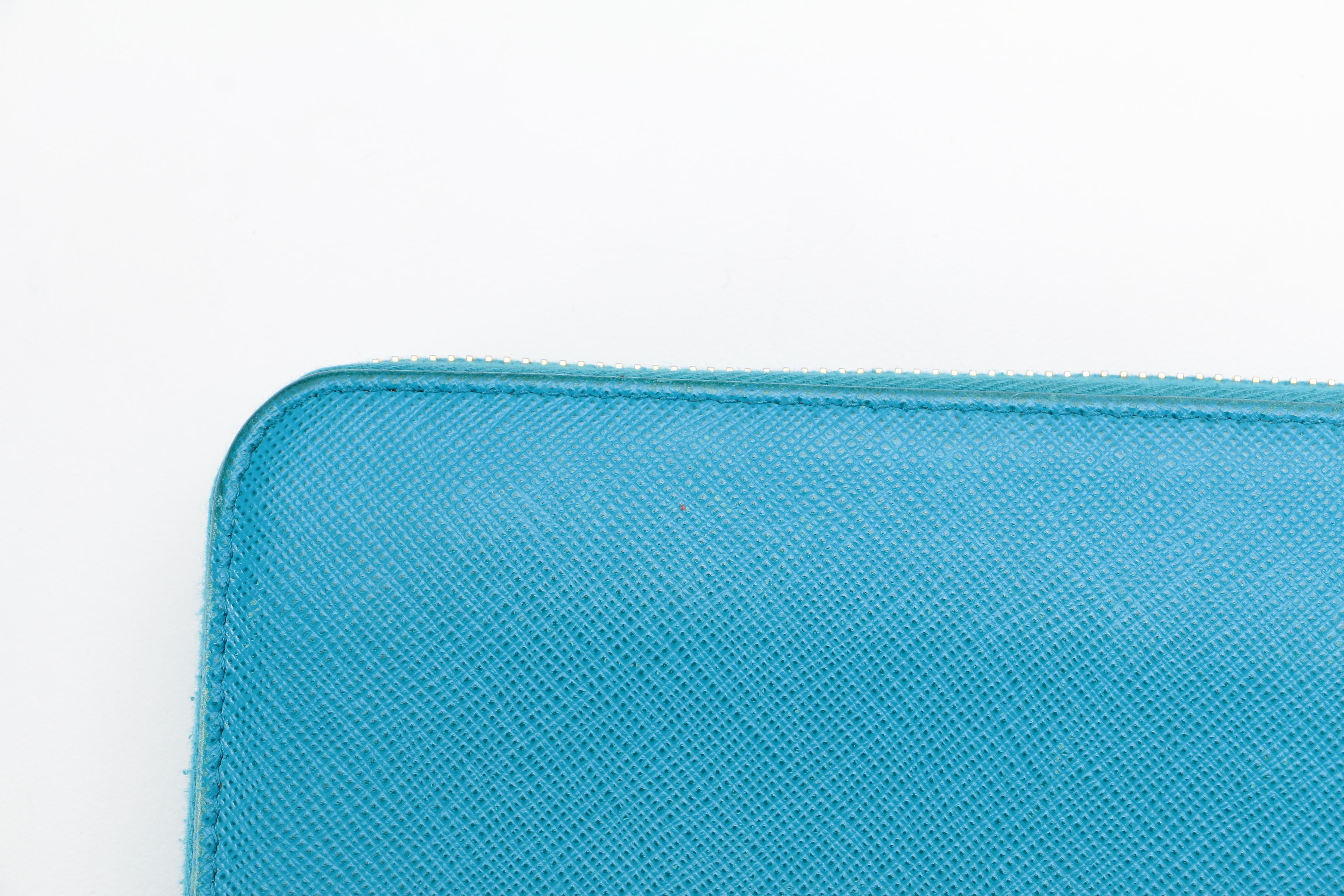 Prada Zippered Wallet 1ML506 in Celeste Saffiano Leather with Box