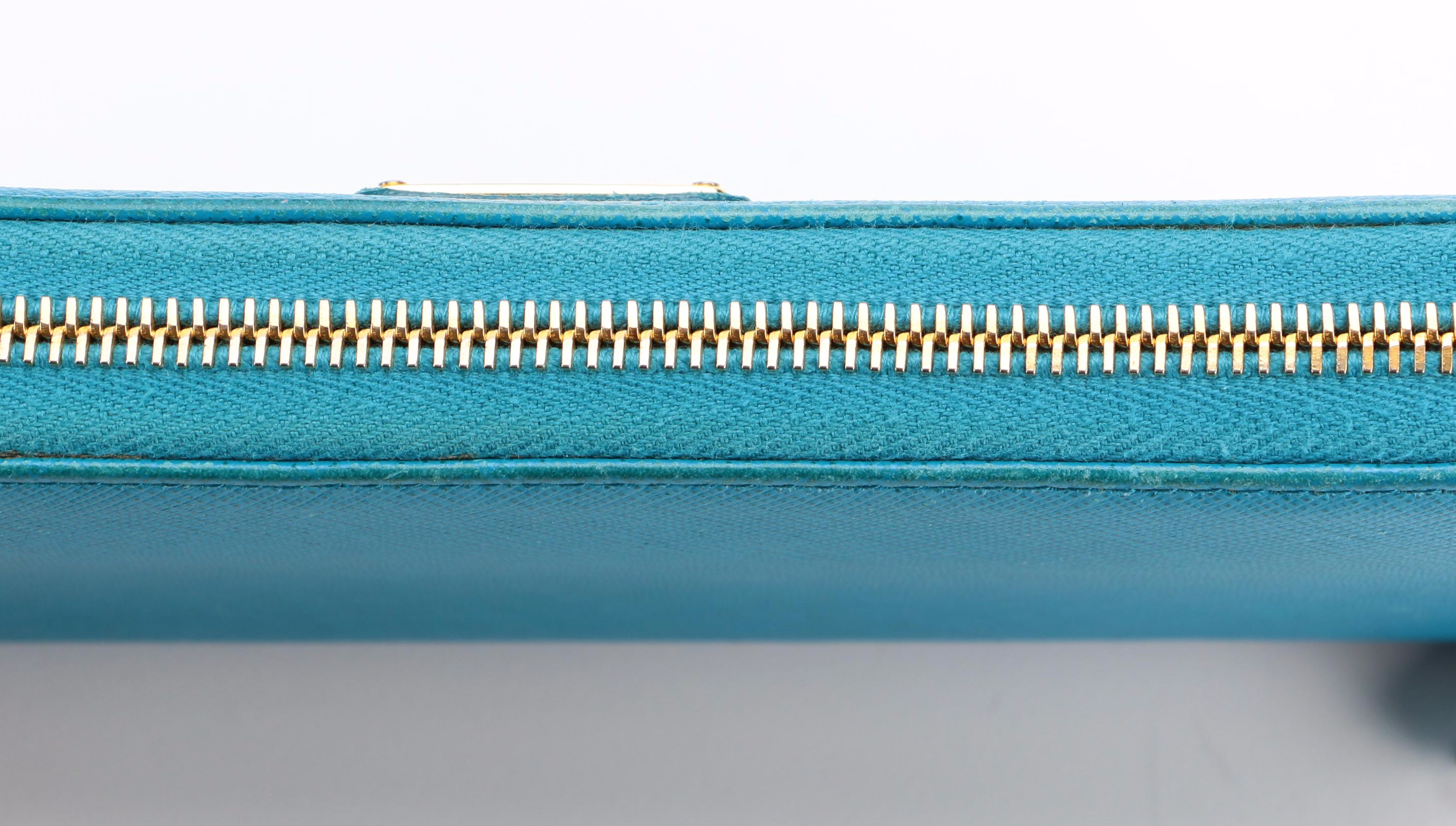 Prada Zippered Wallet 1ML506 in Celeste Saffiano Leather with Box