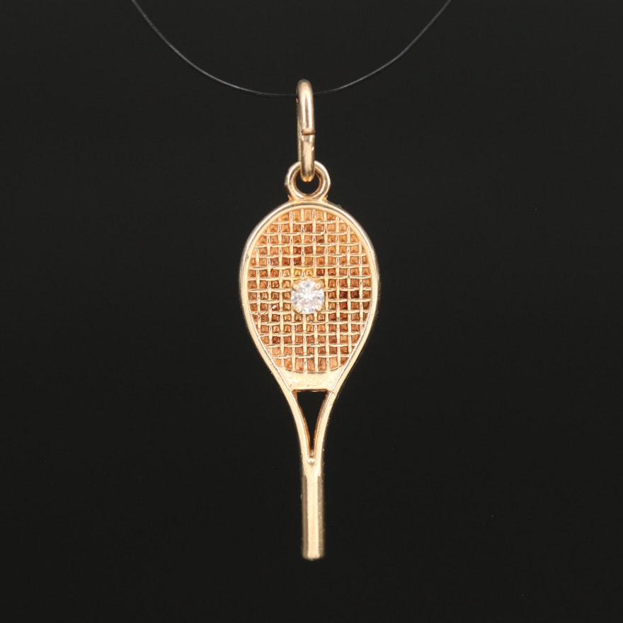 10K Diamond Tennis Racket and Ball Pendant