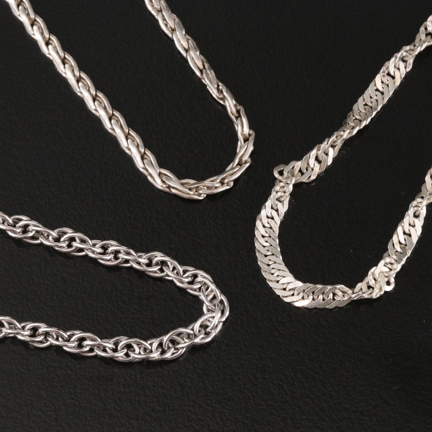 Sterling Signapore, Rope and Wheat Chain Necklaces