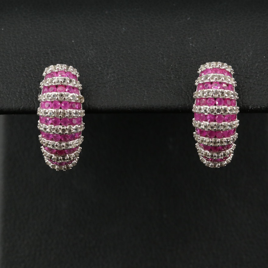 Sterling Ruby and Topaz Striped Earrings