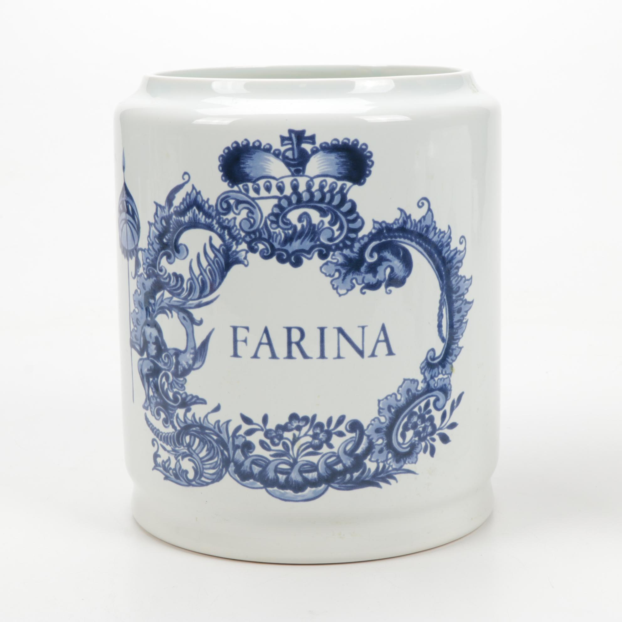 Delft Flour, Sugar and Coffee Ceramic Canisters