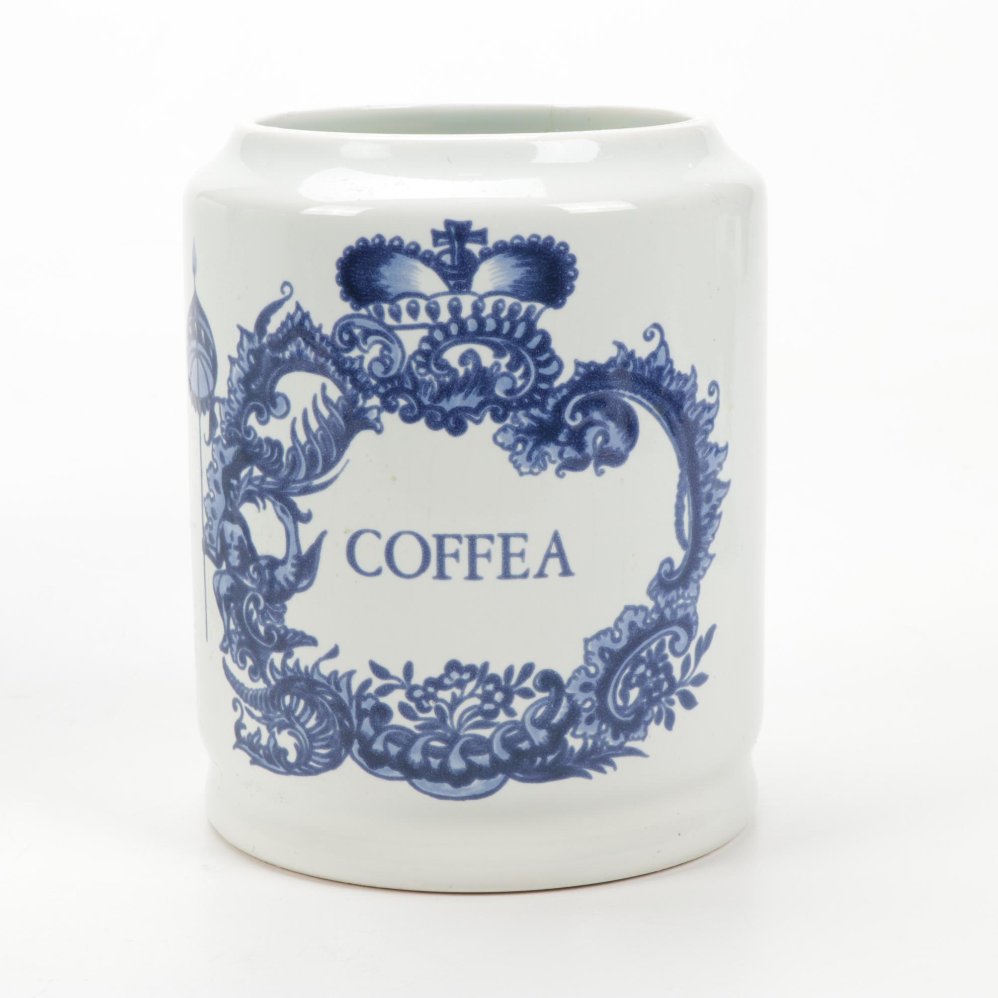 Delft Flour, Sugar and Coffee Ceramic Canisters