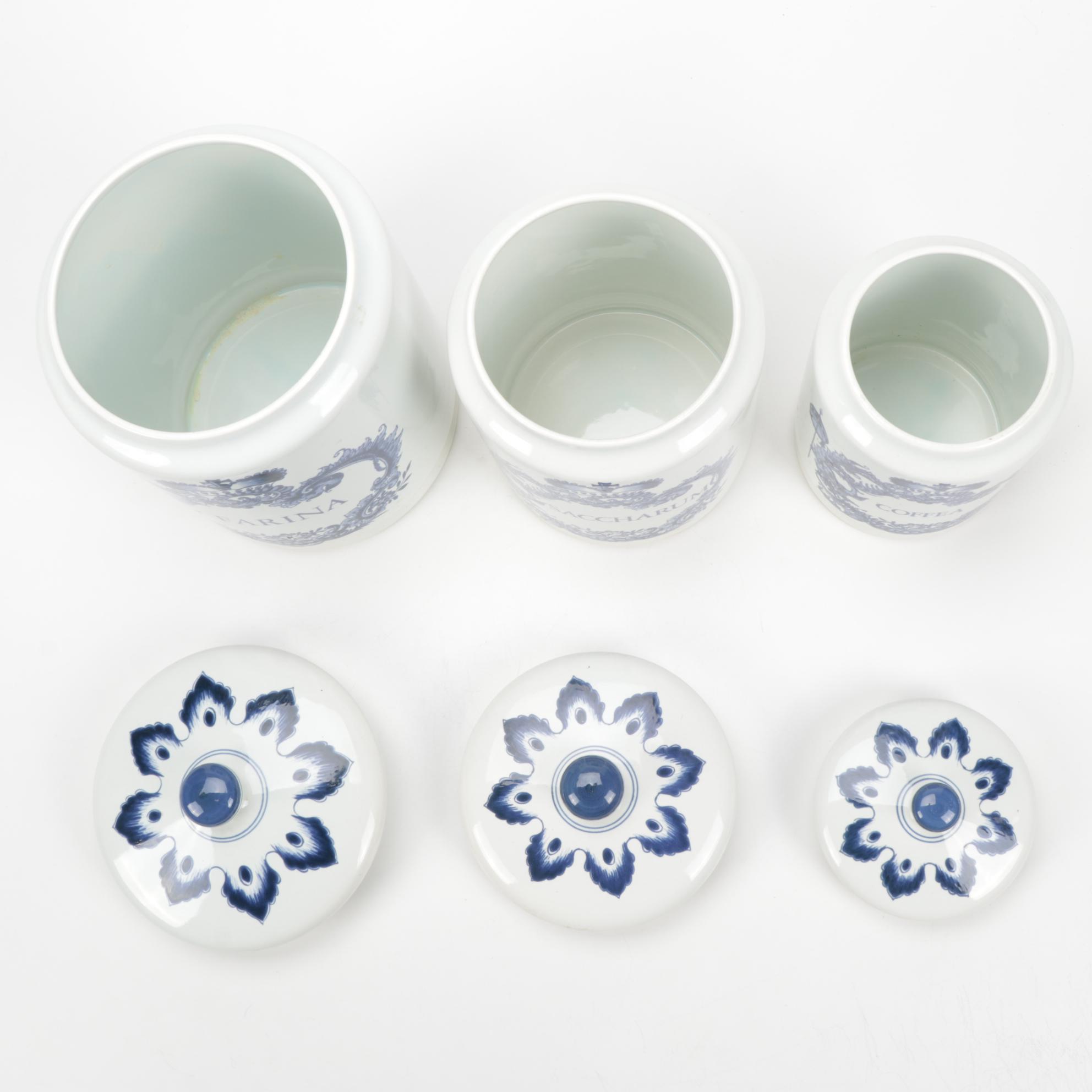 Delft Flour, Sugar and Coffee Ceramic Canisters