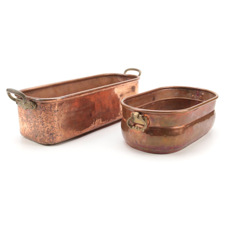 Handcrafted Copper Trough Planters with Brass Handles