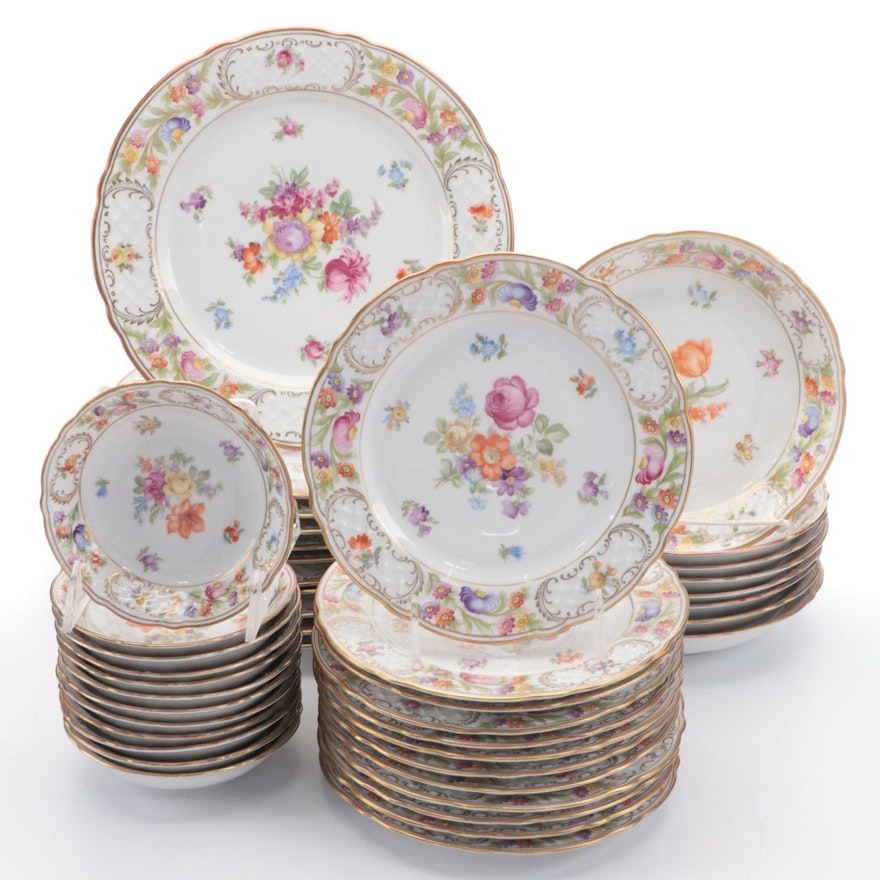 Schumann Arzberg "Dresden Flowers" Porcelain Dinnerware, Early 20th C.