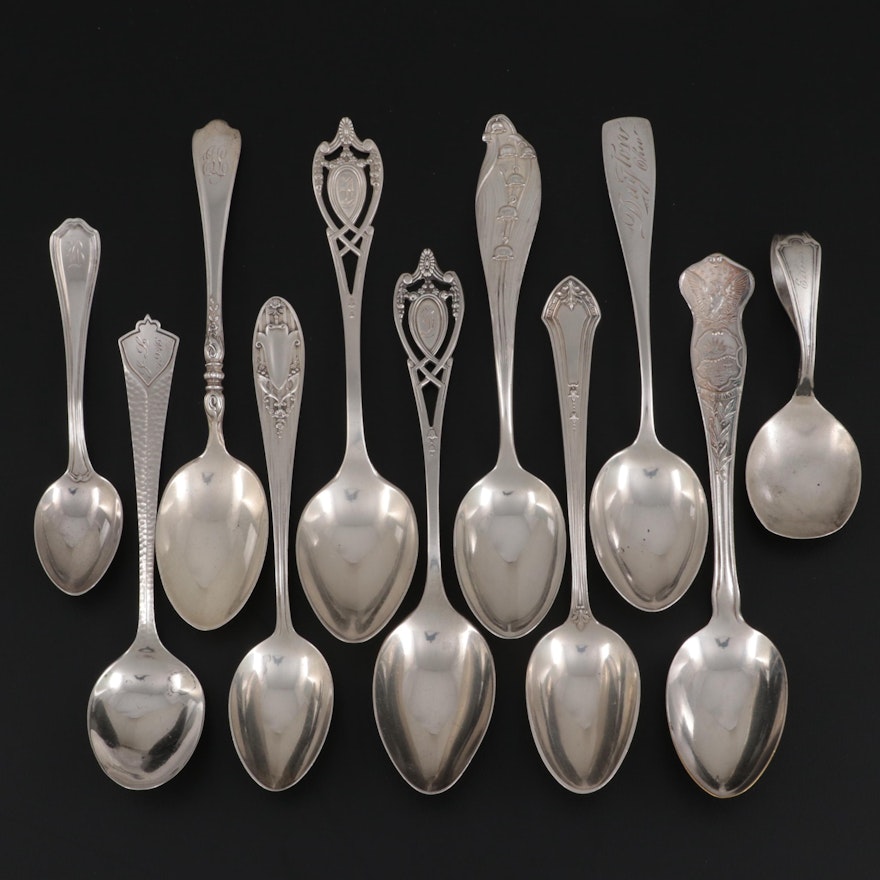 Reed & Barton and Other Sterling Silver Spoons with Silver Plate Spoon