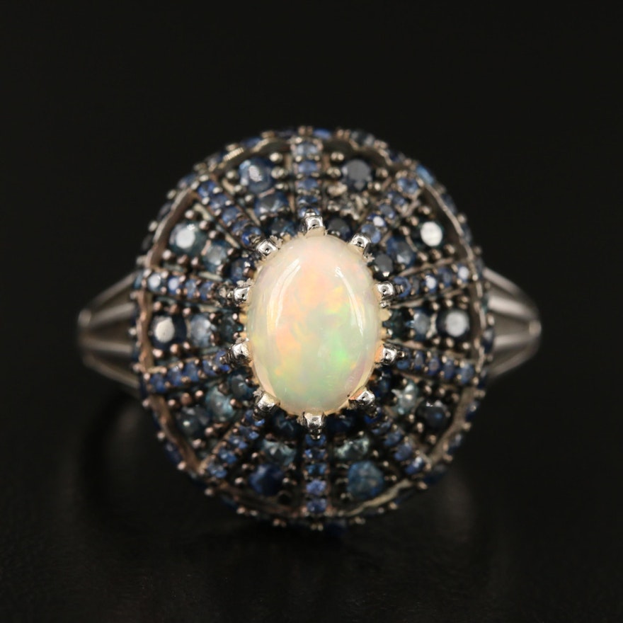 Sterling Opal and Sapphire Ring