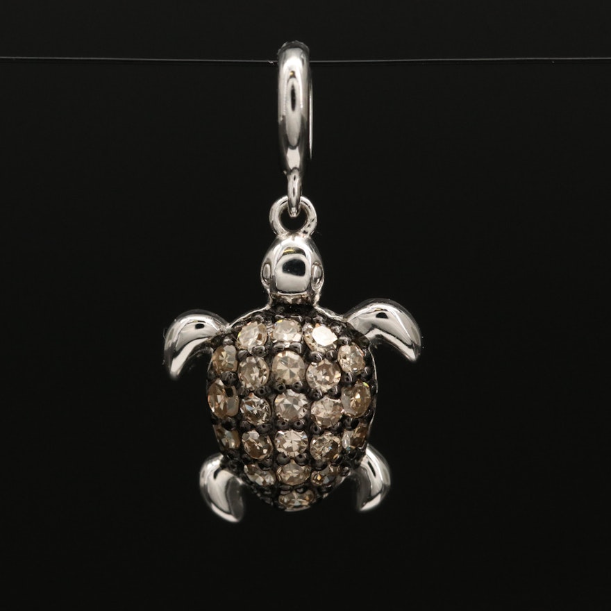 Sterling Silver Pavé Diamond Sea Turtle Pendant