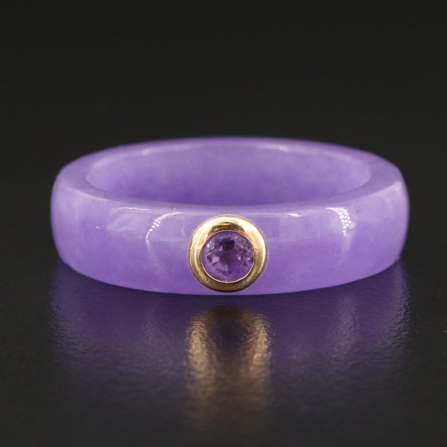 14K Jadeite Hololith Ring with Amethyst