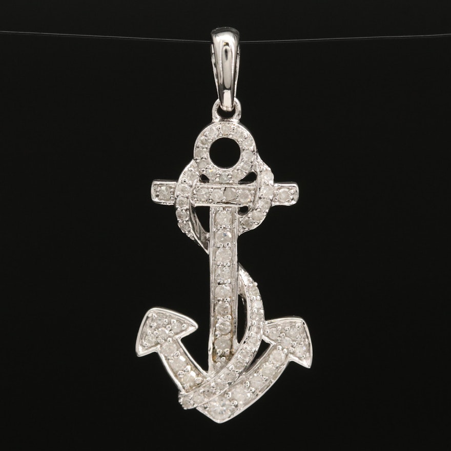 Sterling Diamond Anchor Pendant