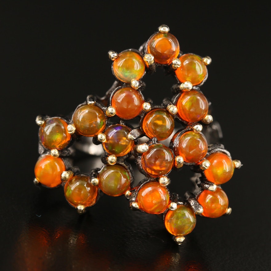 Sterling Fire Opal Cluster Ring