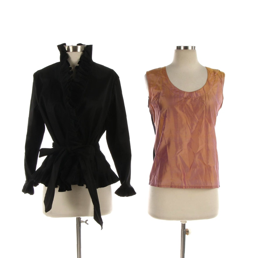 Isadora Collection Taffeta Ruffle Jacket with The Silk 'n Alpaca Sleeveless Top