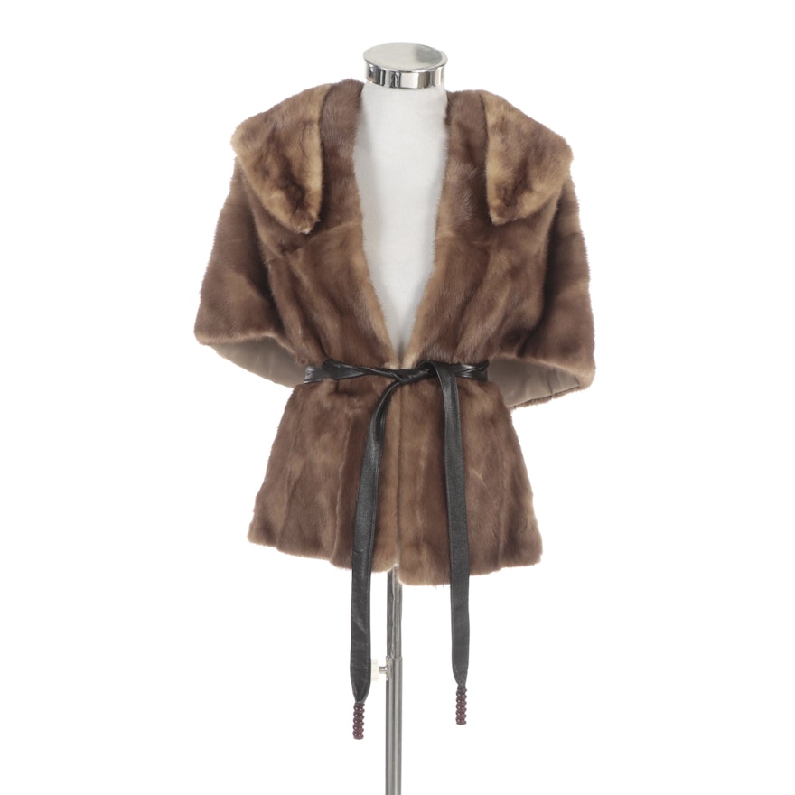 Mink Fur Stole and Collar with Leather Tie Belt