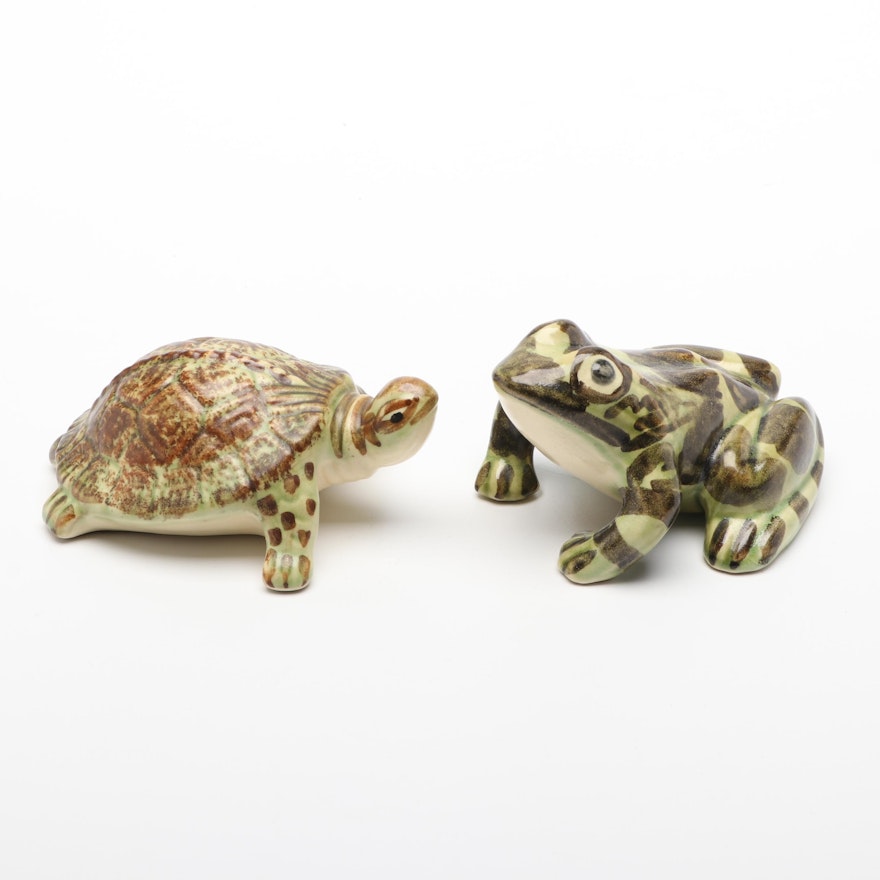 Brush McCoy Frog and Turtle Glazed Ceramic Figurines