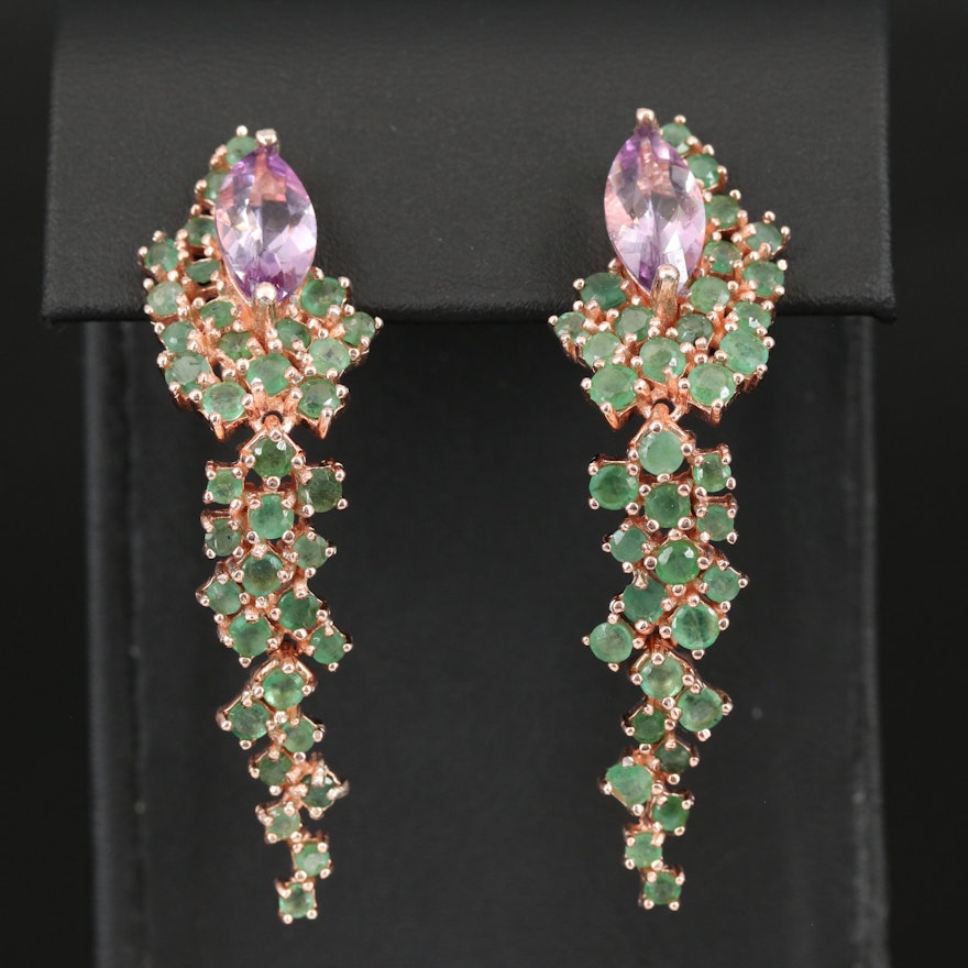 Sterling Amethyst and Emerald Drop Earrings