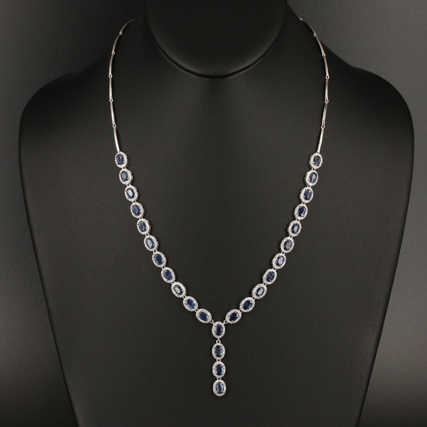 Sterling Sapphire Drop Necklace