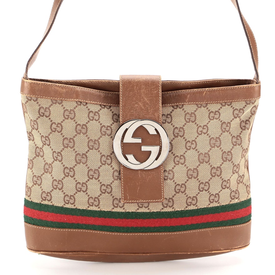 Gucci GG Web Canvas and Leather Shoulder Bag