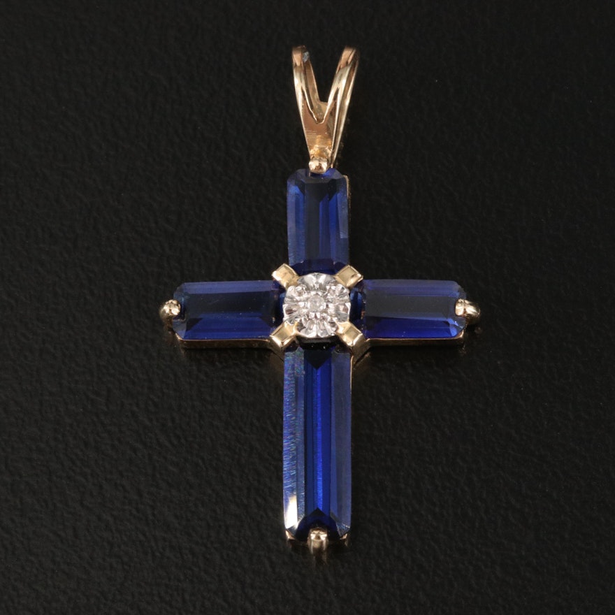10K Sapphire and Diamond Cross Pendant