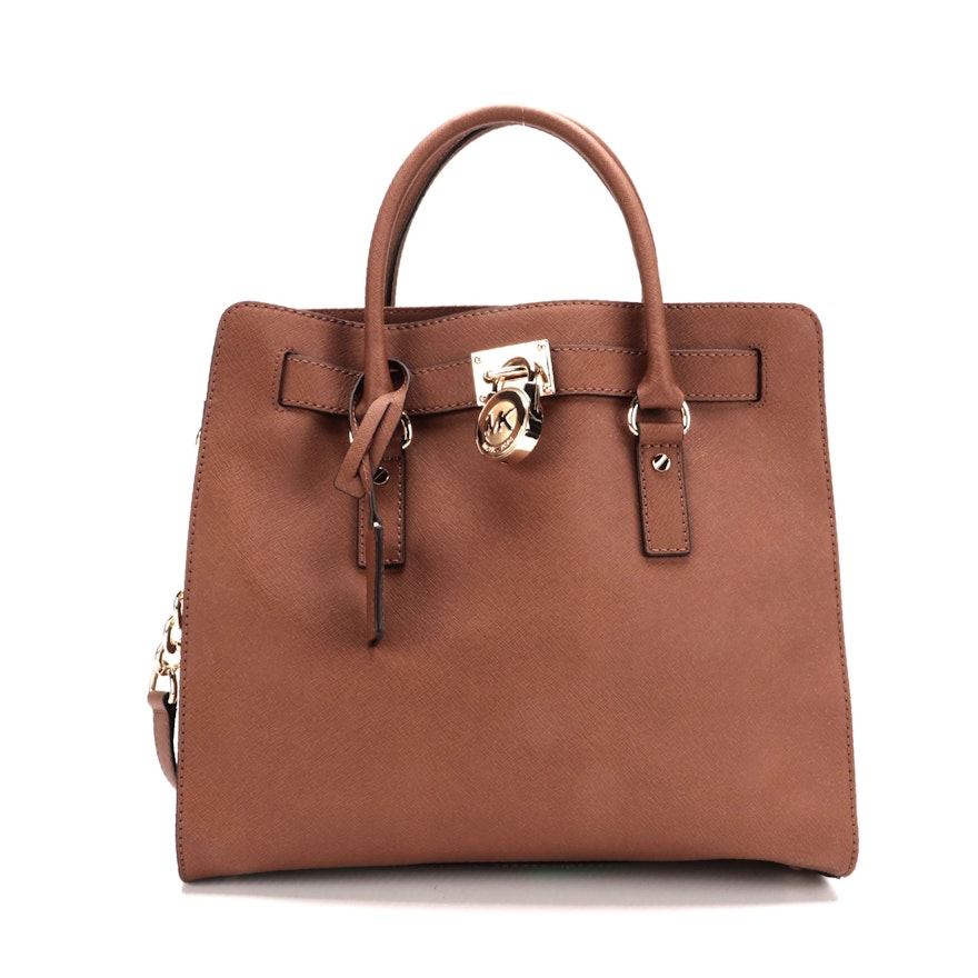 MICHAEL Michael Kors Hamilton Two-Way Bag in Brown Saffiano Leather