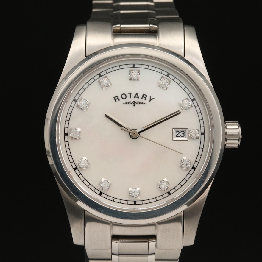 Rotary Havana Mother of Pearl Crystal Dial Stainless Steel Wristwatch