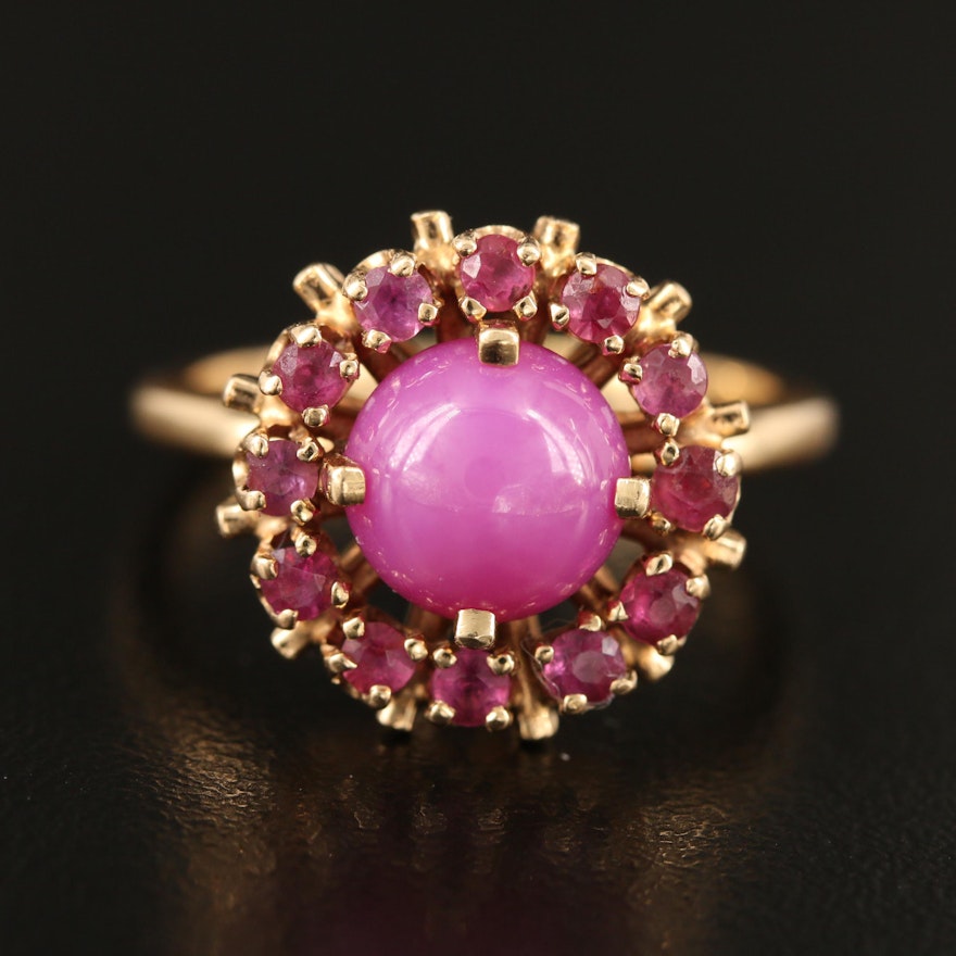 14K Star Ruby Ring with Ruby Halo