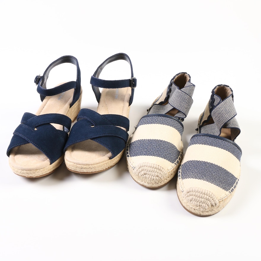Lands' End Striped Espadrilles and Navy Suede Wedge Sandals