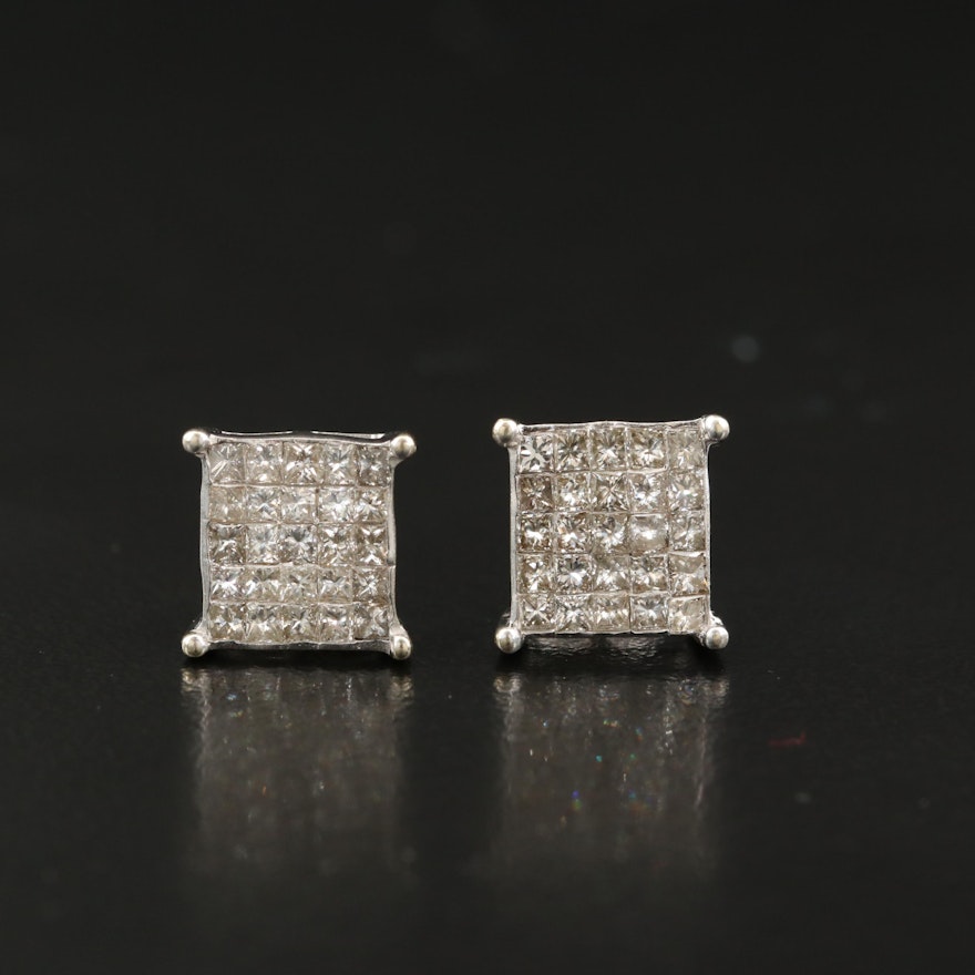 14K 1.04 CTW Invisible Set Diamond Earrings
