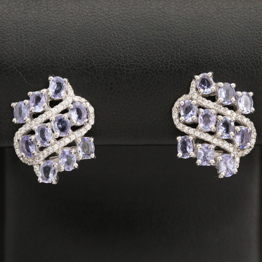 Sterling Tanzanite and Cubic Zirconia Earrings