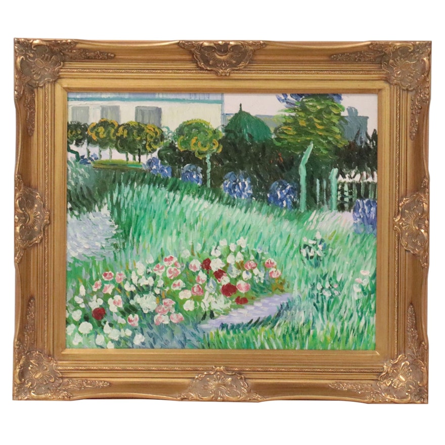 Landscape Oil Painting after Vincent van Gogh "Daubigny's Garden," 21st Century