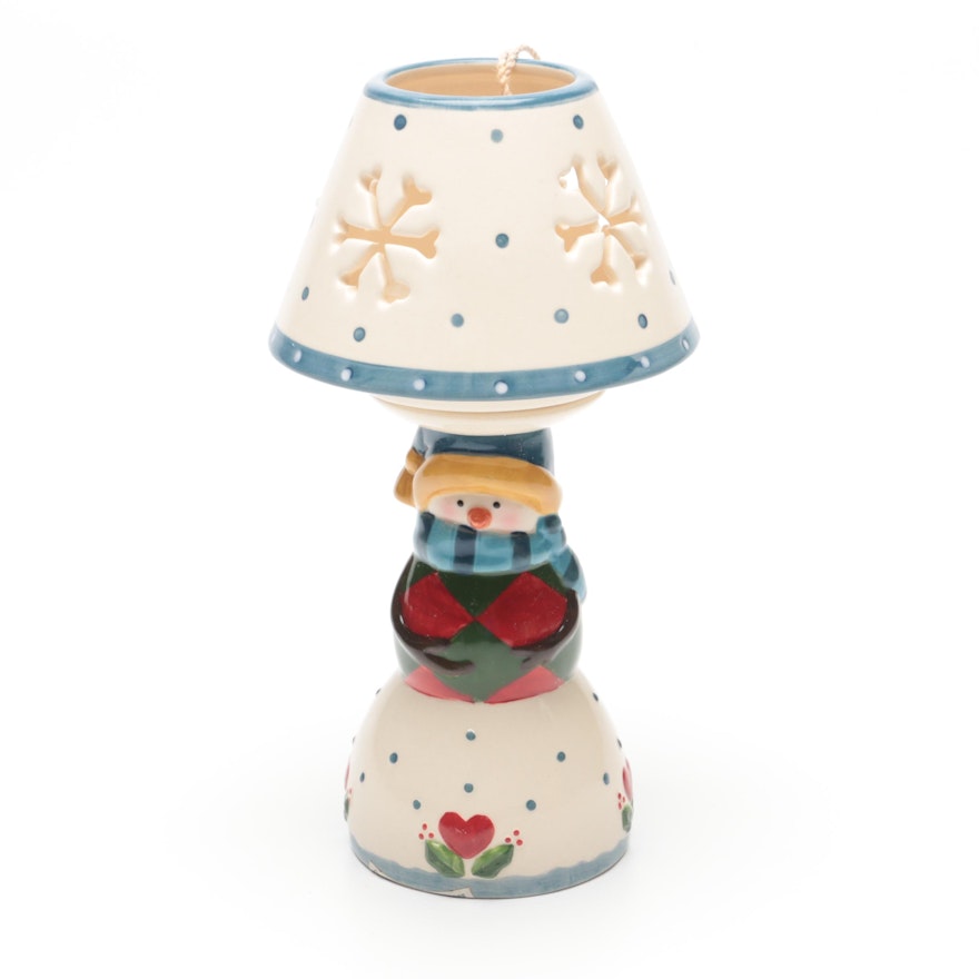 Jim Shore Heartwood Creek Snowman Ceramic Tea Light Candle Holder