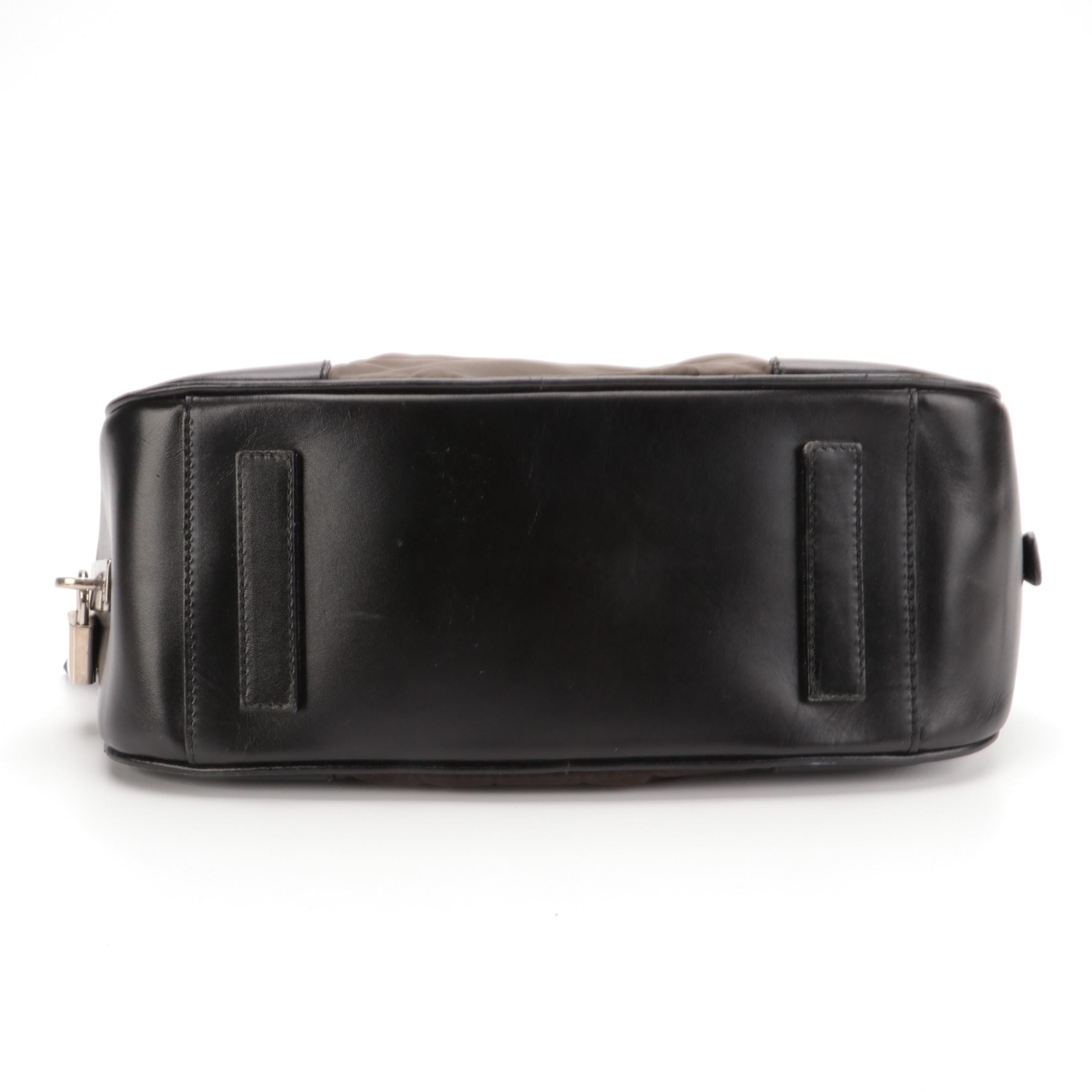 Prada Tessuto Boston Bag in Olive Green Nylon and Black Leather