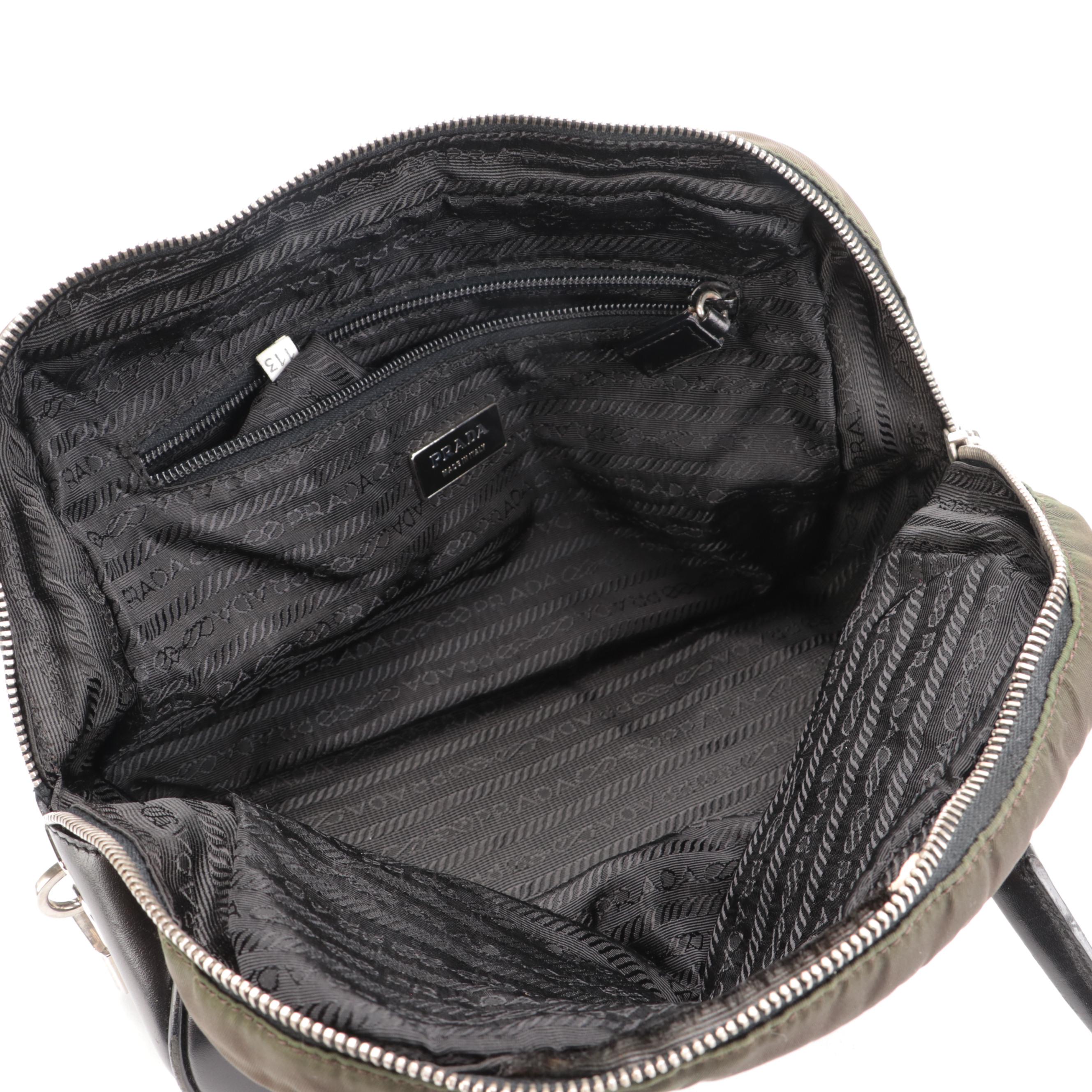 Prada Tessuto Boston Bag in Olive Green Nylon and Black Leather