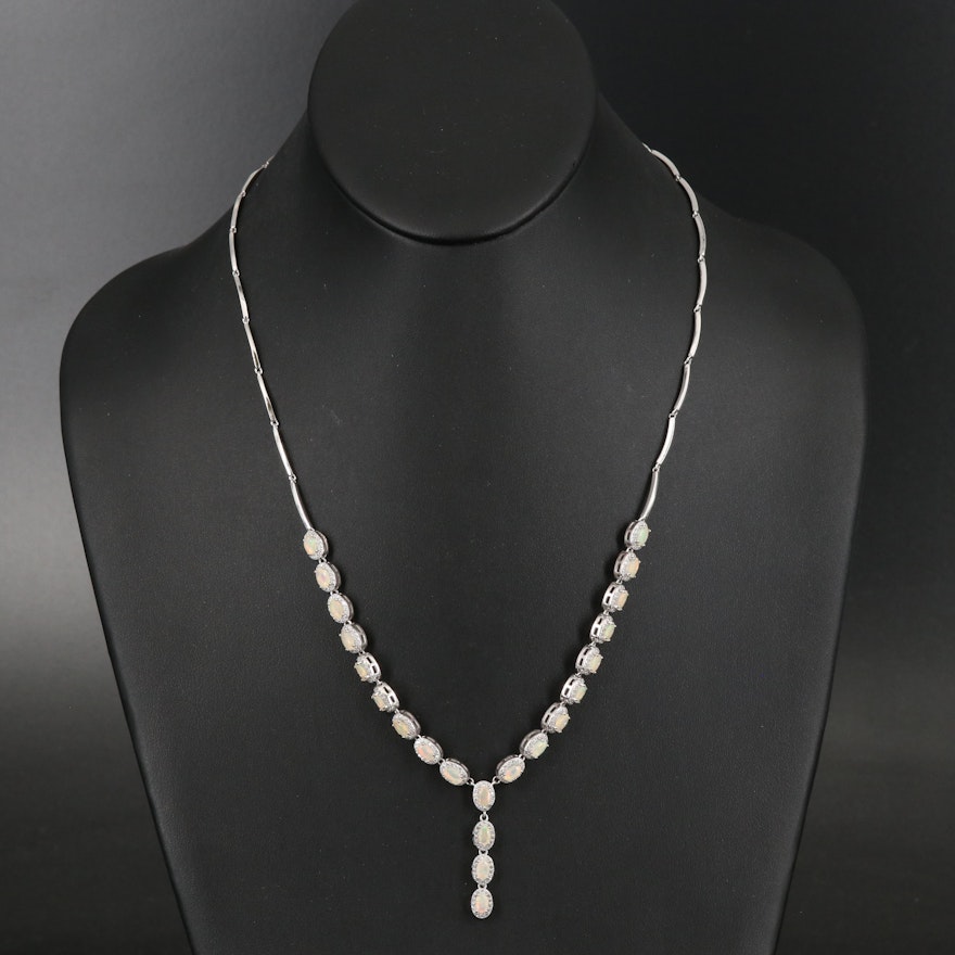 Sterling Opal and Cubic Zirconia Y Necklace