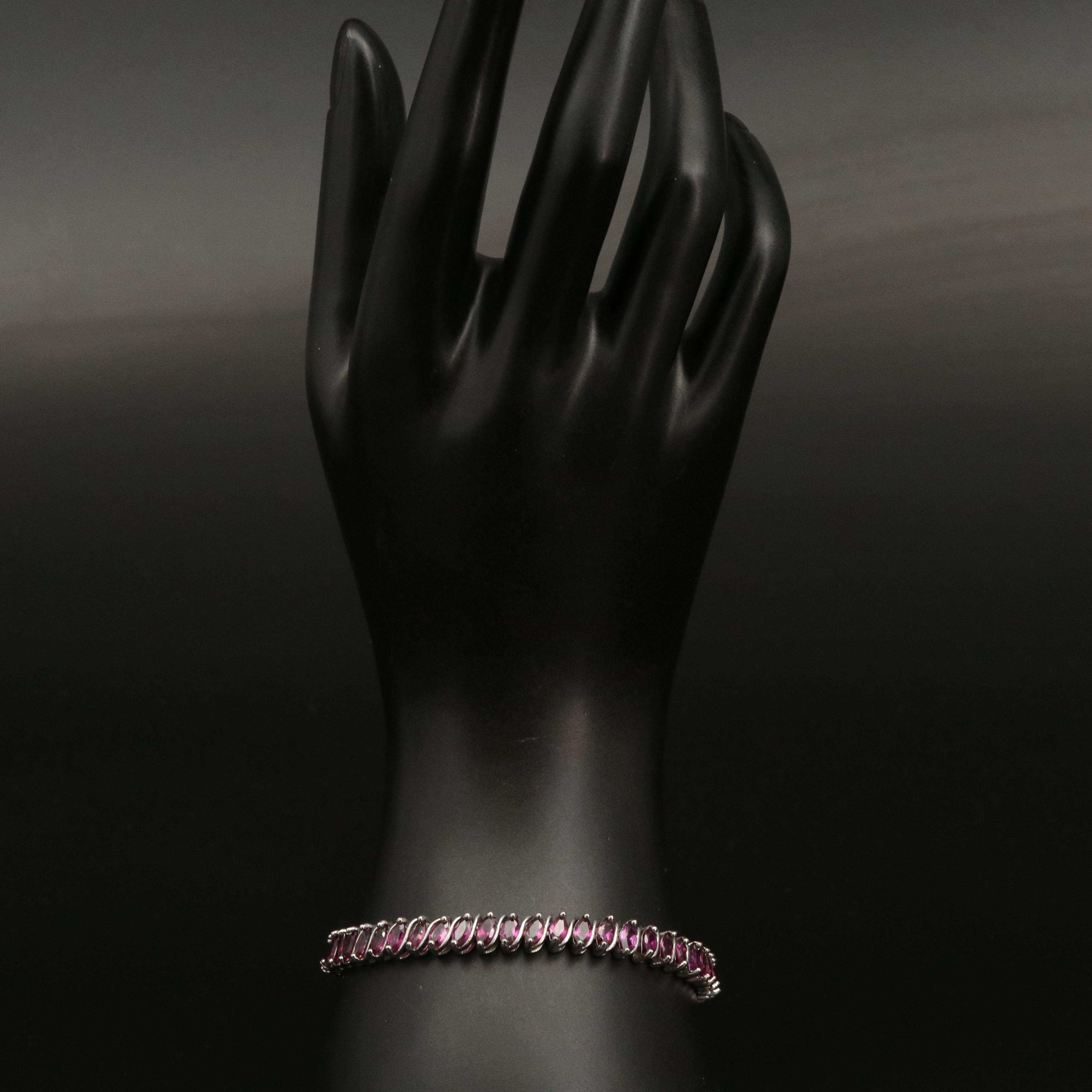 Sterling Silver Garnet 'S' Link Bracelet