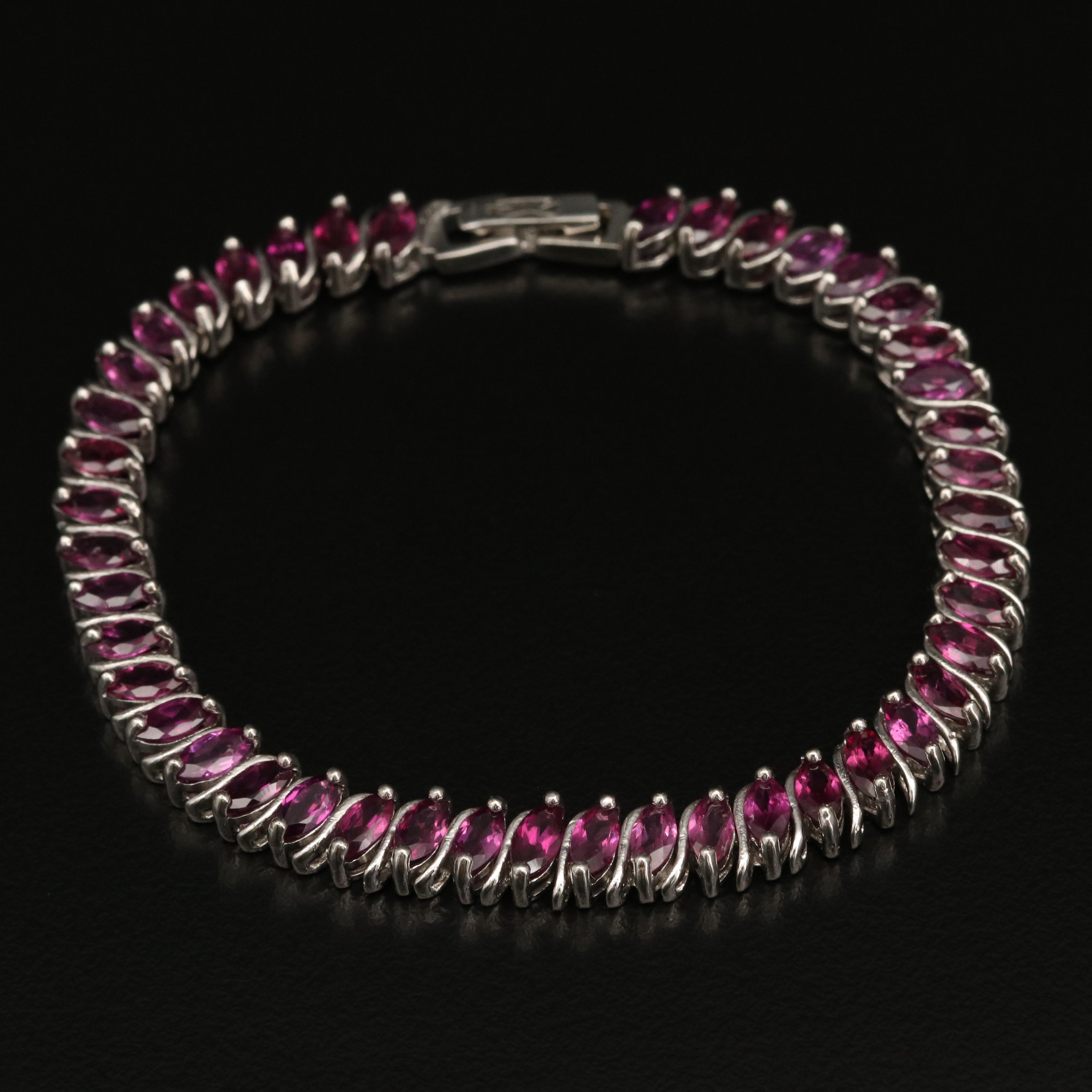 Sterling Silver Garnet 'S' Link Bracelet