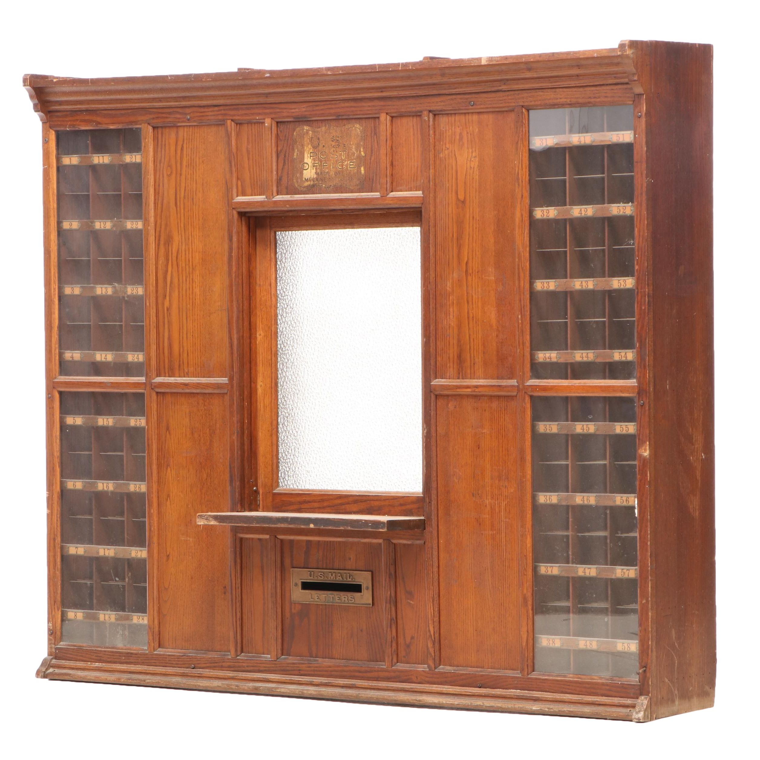 U.S. Post Office Oak Countertop Window, Early 20th Century