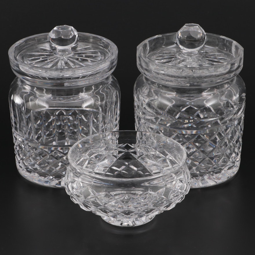 Waterford Crystal "Glandore" and "Lismore" Biscuit Jars and Footed Bowl