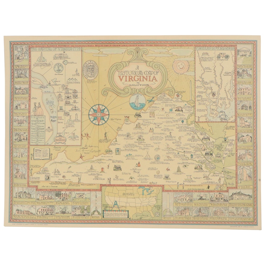 Offset Lithograph Map After Charles W. Smith "Historical Map of Virginia"