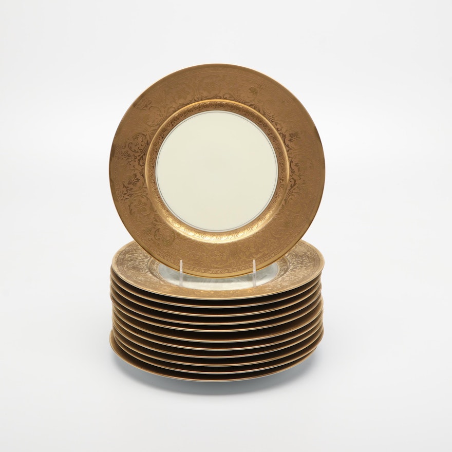 Edgerton Gold Encrusted Porcelain Dinner Plates