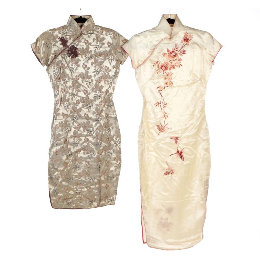 Floral Jacquard and Rose Embroidered Cheongsam Dresses